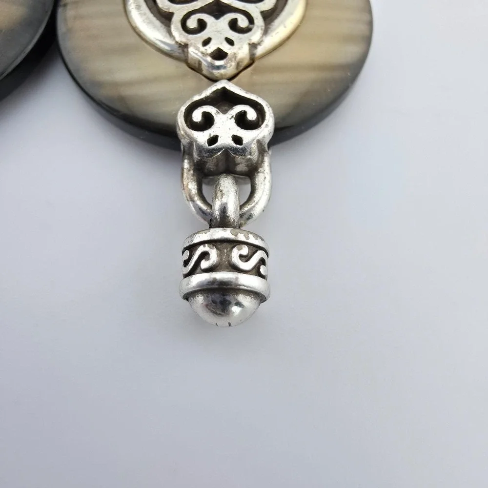 BRIGHTON 'Romano Shell' Earrings Mother Of Pearl Dangle Ornate Silver Plate 2